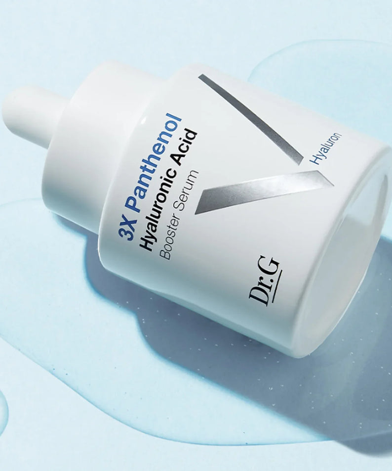 Dr.G Panthenol Booster Hyaluronic Serum 30ml bottle on blue background