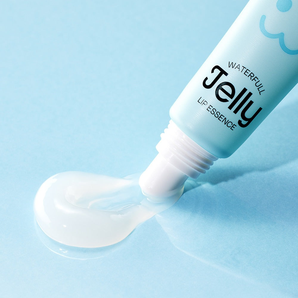 EDIT.B Waterful Jelly Lip Essence 11ml tube with jelly texture on light blue background