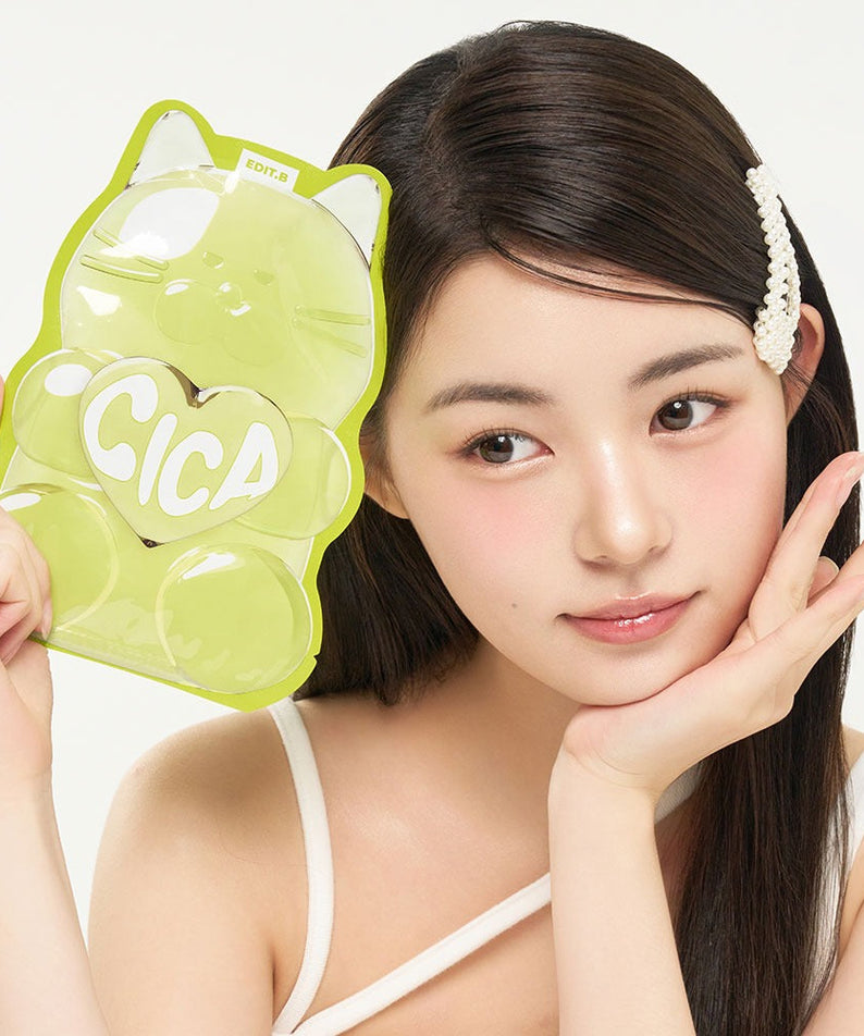 EDIT.B Waterfull Gumi Mask Cica held by model with glowing skin