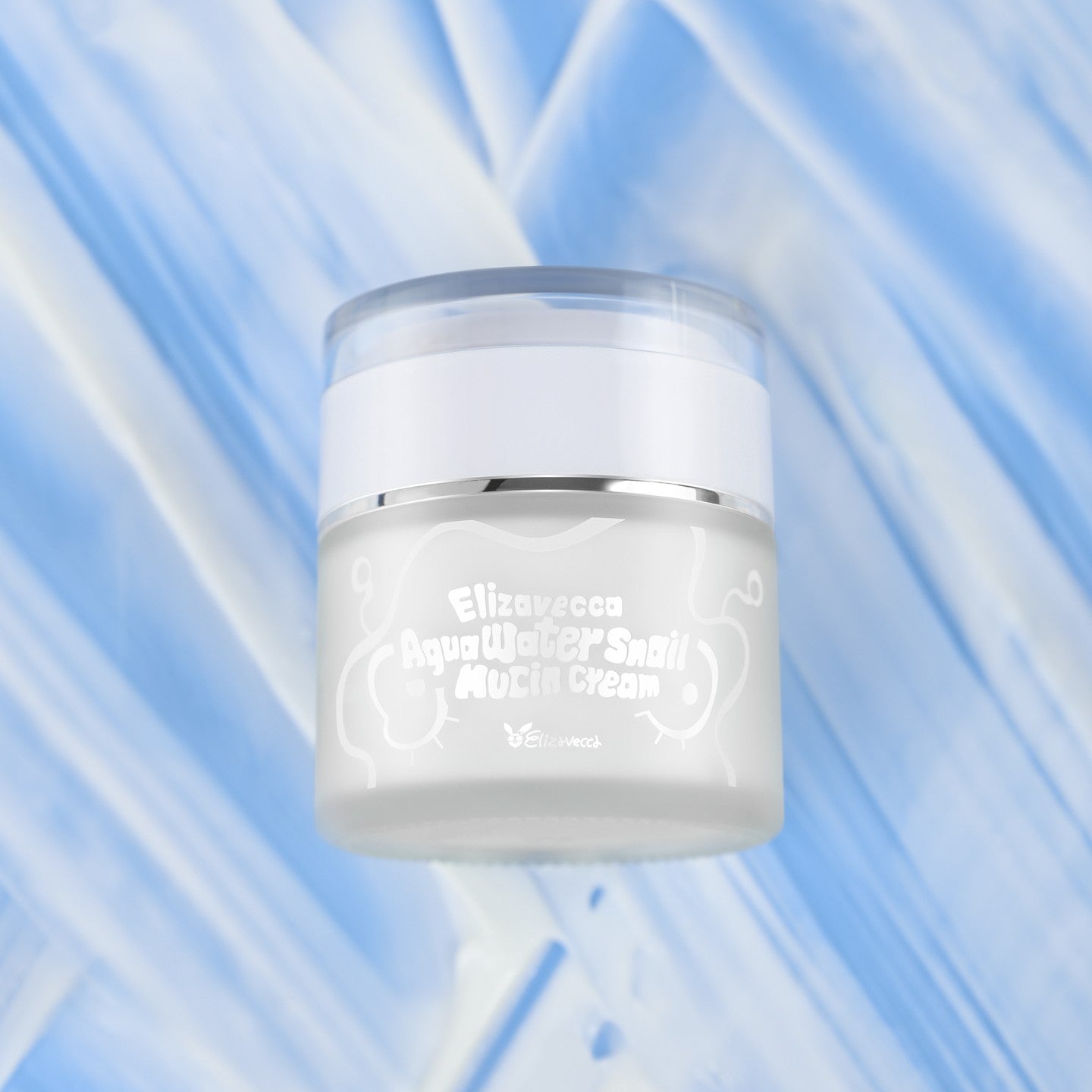 ELIZAVECCA Aqua Water Snail Mushine Cream jar on a blue background
