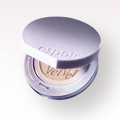 ESPOIR Bevelvet Cover Cushion SPF42 PA++ [Galaxy Beam Collection] - compact makeup cushion with purple lid.