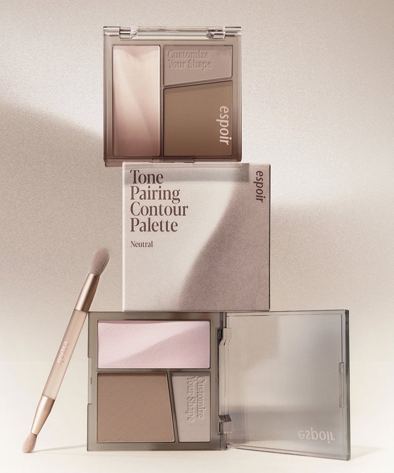 ESPOIR Tone Pairing Contour Palette with packaging and brush displayed on a neutral background.
