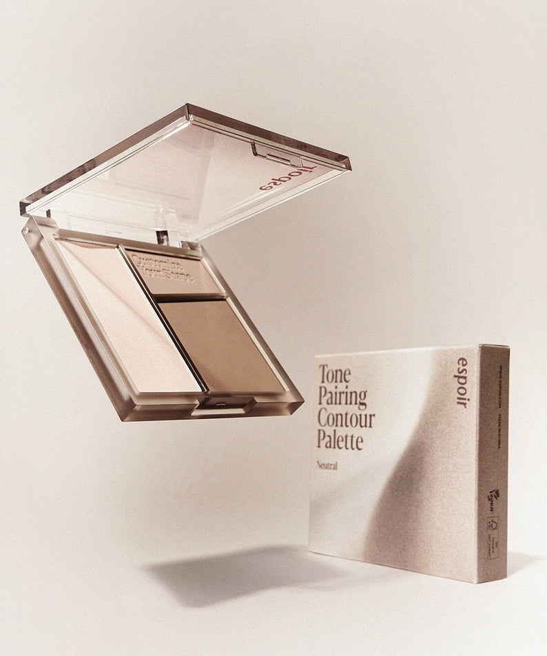 ESPOIR Tone Pairing Contour Palette in neutral shades against a light background, showcasing open palette and packaging.