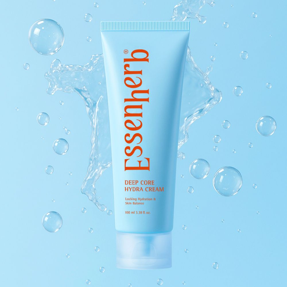 ESSENHERB Deep Core Hydra Cream 100ml with water splash background