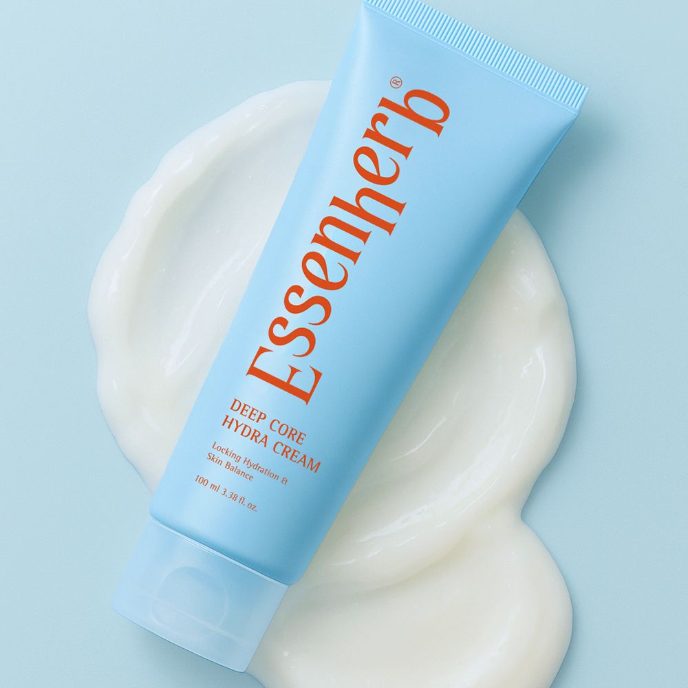 ESSENHERB Deep Core Hydra Cream 100ml tube on creamy background