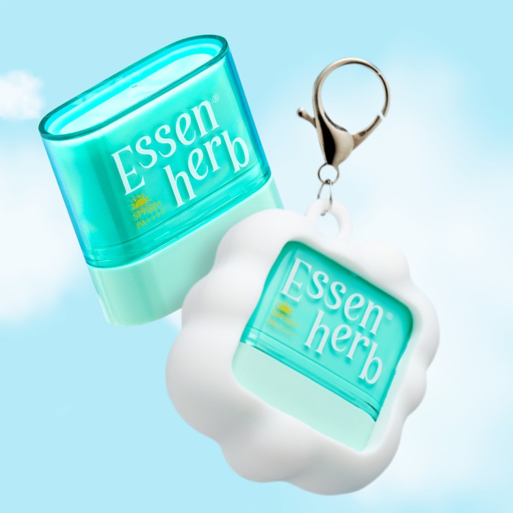 ESSENHERB Multi Defense Cloud Fit Airy Sun Stick 10g with cloud-shaped holder, ideal for sun protection and easy application.