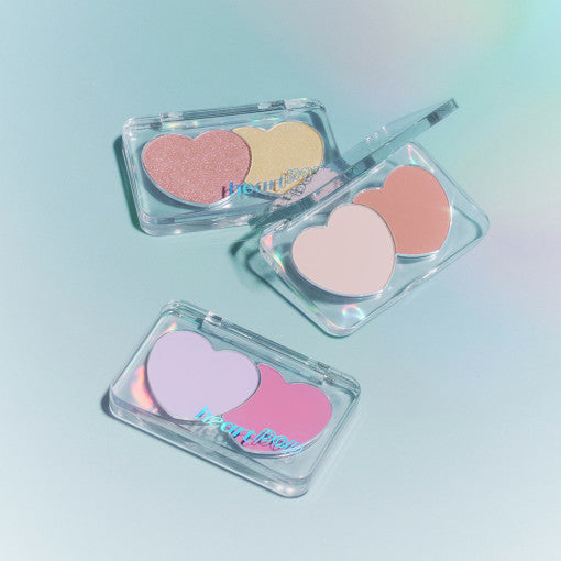 ETUDE Heart Pop Duo Blusher in various shades, featuring heart-shaped compact design for a vibrant makeup look.