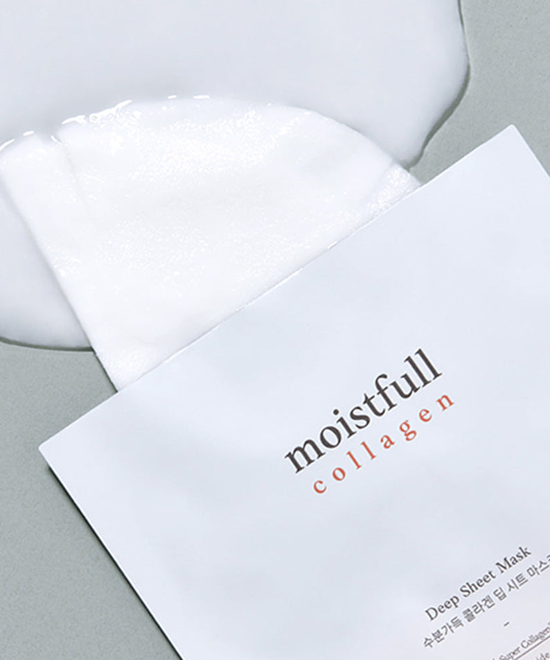 ETUDE Moistfull Collagen Deep Sheet Mask packaging with visible sheet and essence on surface