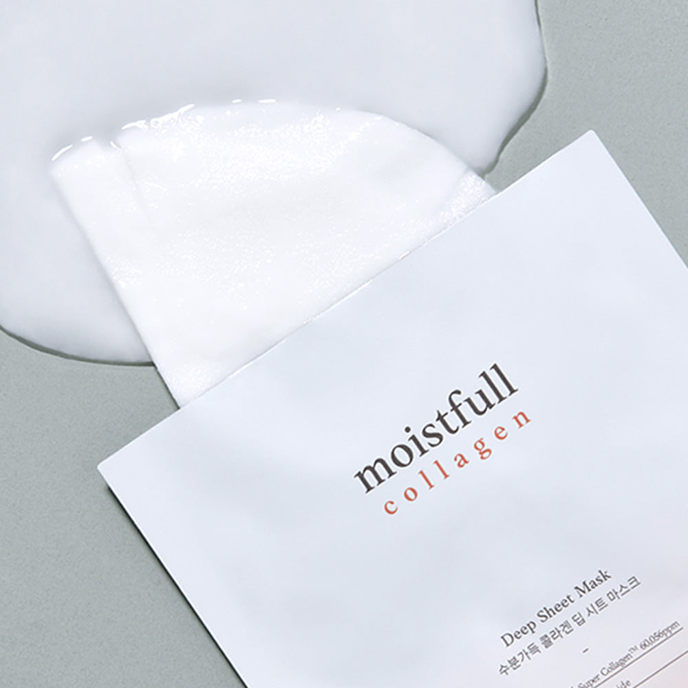 ETUDE Moistfull Collagen Deep Sheet Mask packaging with visible sheet and essence on surface