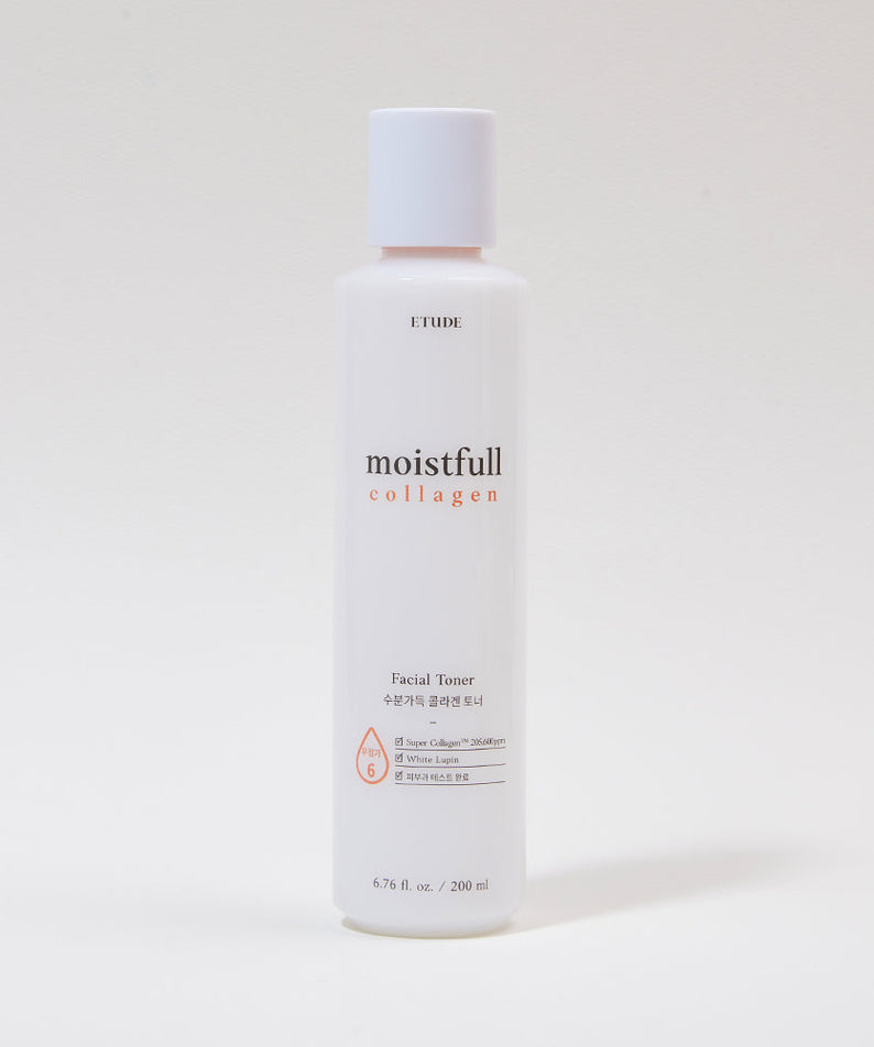 ETUDE Moistfull Collagen Toner 200ml bottle for hydrating and preparing dry skin after cleansing.