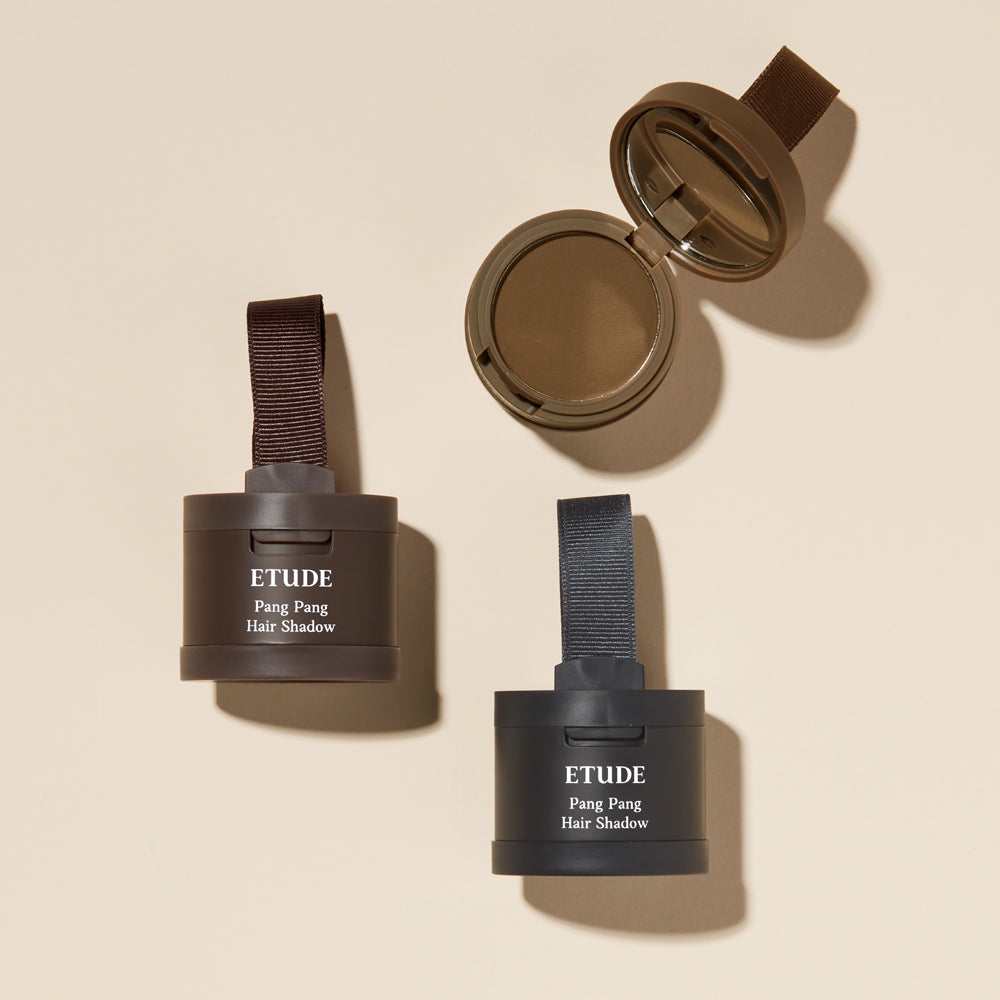 ETUDE Pang Pang Hair Shadow products displayed on a beige background.