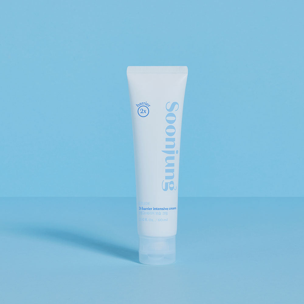 ETUDE SoonJung 2x Barrier Intensive Cream 60ml product image on blue background.