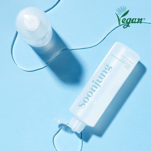 ETUDE SoonJung 5.5 Cleansing Water 320ml vegan bottle on blue background