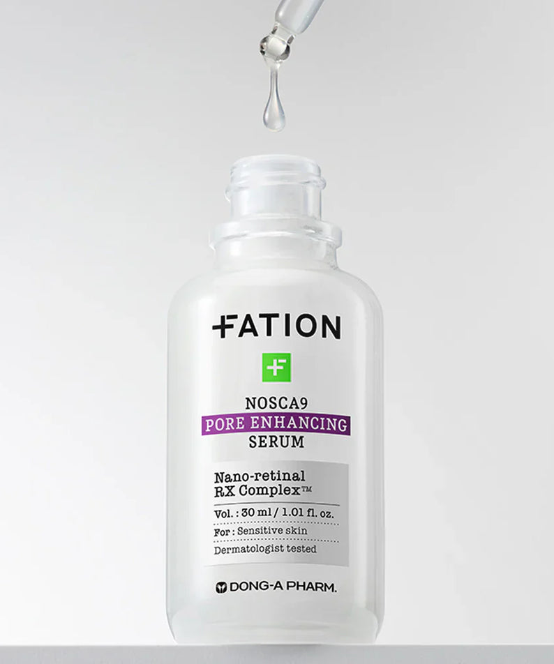 FATION Nosca9 Pore Enhacing Serum 30ml bottle with dropper highlighting skincare product