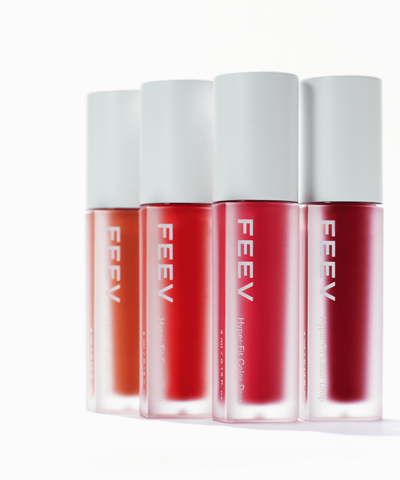 FEEV Hyper-Fit Color Drop Tint in various shades, showcasing versatile and vibrant options for makeup enthusiasts.