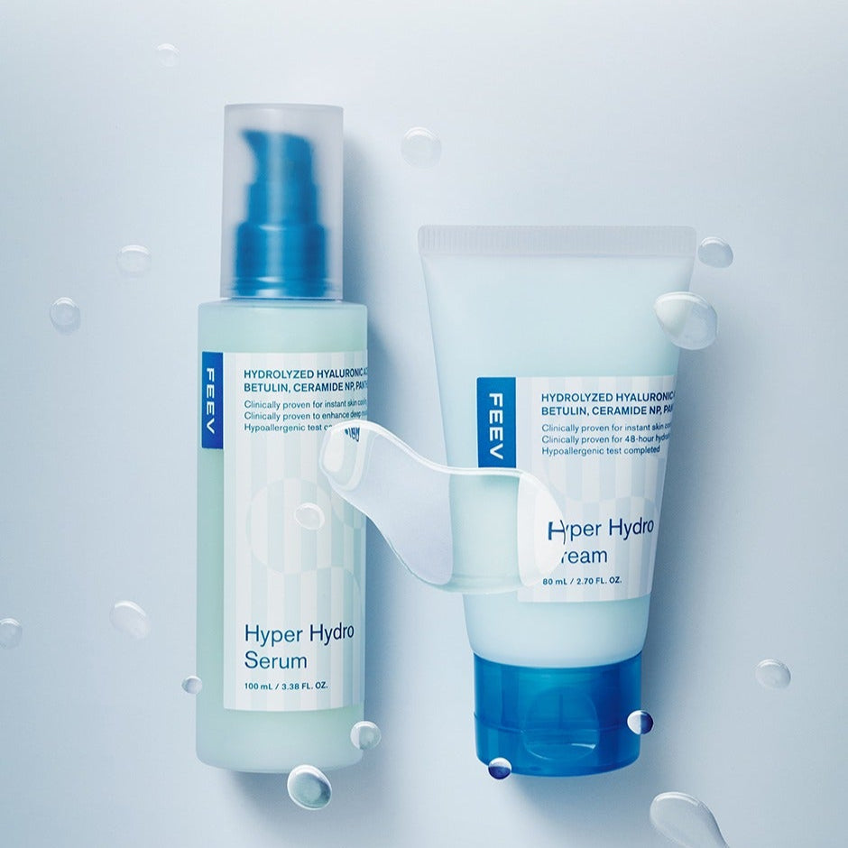FEEV Hyper Hydro Cream 80ml packaging showing the product and serum with hydrating droplets.