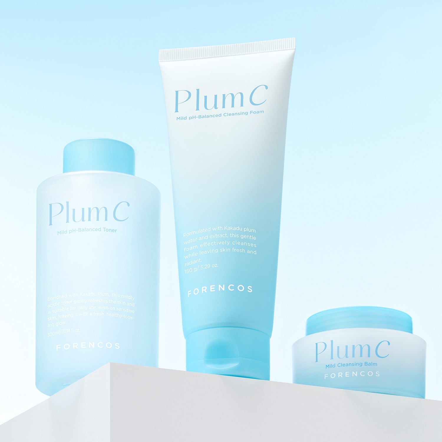 FORENCOS Plum C Mild Mild Acidic Toner 300ml with complementary skincare products on a white surface