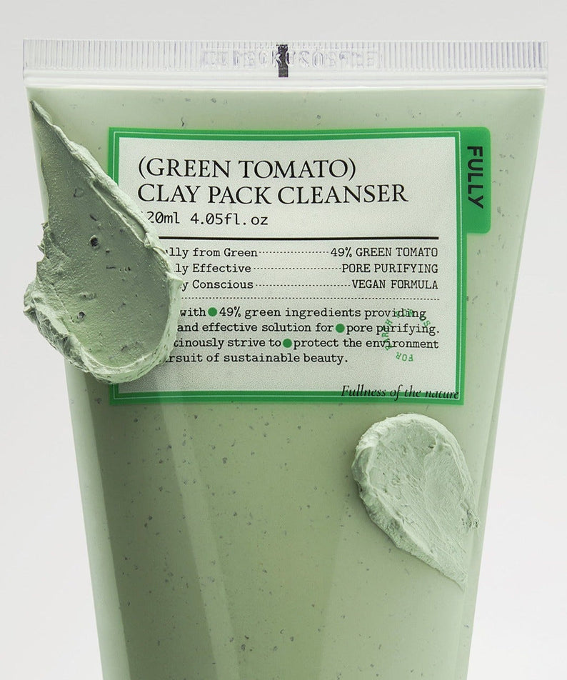 FULLY Green Tomato Clay Pack Cleanser 120ml for pore purifying and vegan skincare, 49% green tomato ingredients