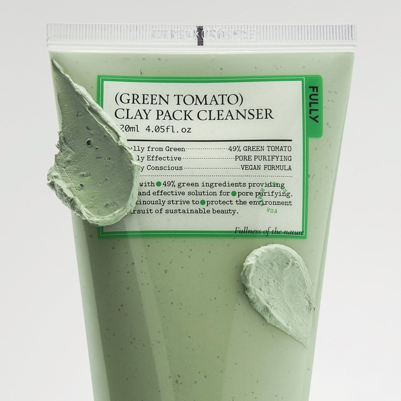 FULLY Green Tomato Clay Pack Cleanser 120ml for pore purifying and vegan skincare, 49% green tomato ingredients