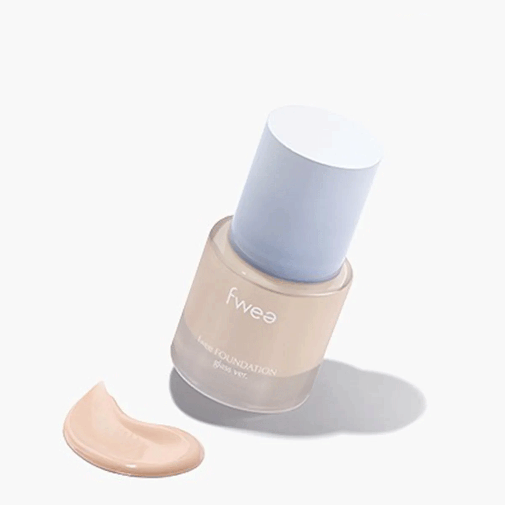 FWEE Foundation Glass bottle and product swatch on a white background.