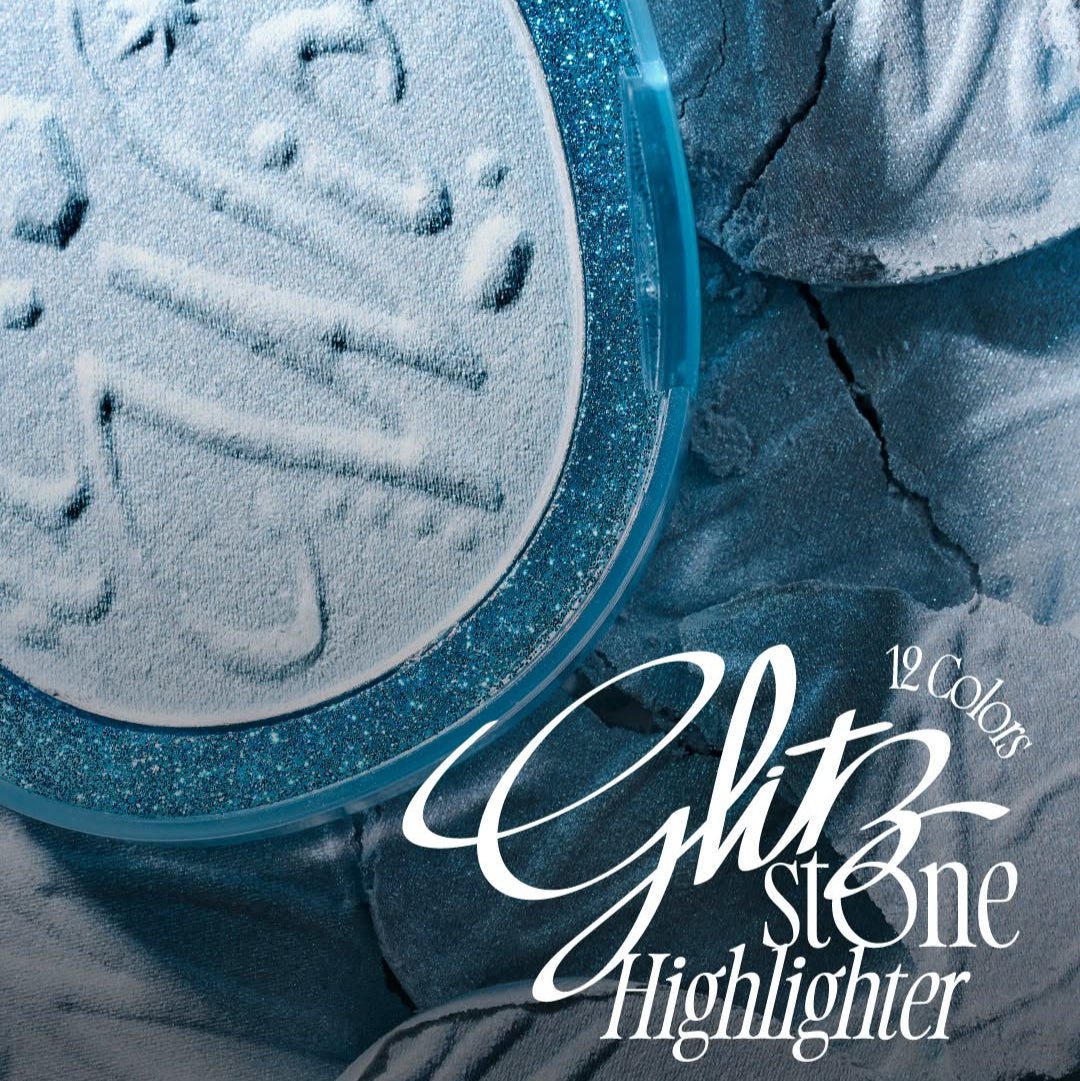 FWEE Glitz Stone Highlighter compact showcasing shimmering blue shades.