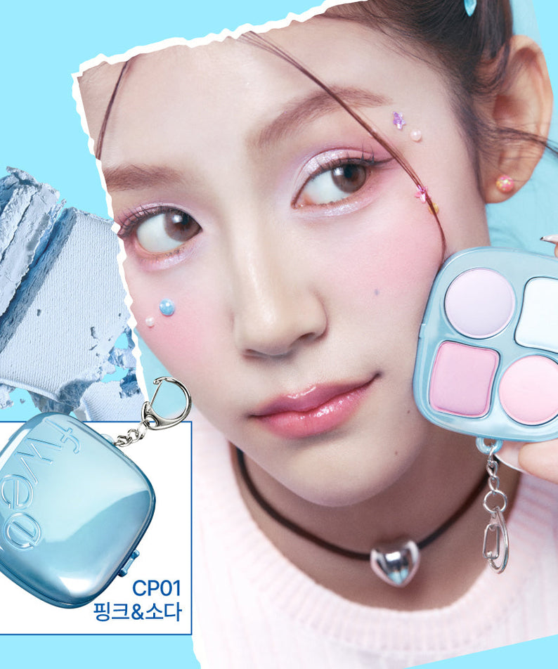 FWEE Pew Pocket Cheek Palette with pink and blue shades in elegant compact design.