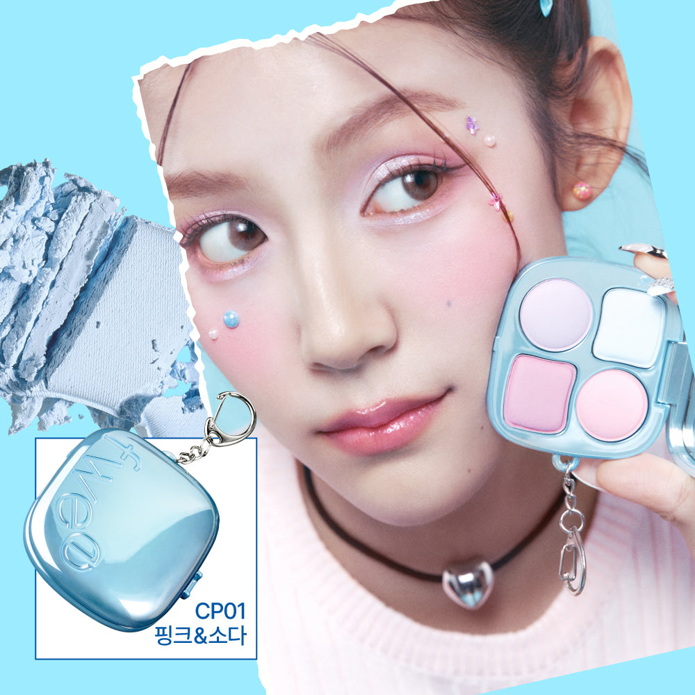 FWEE Pew Pocket Cheek Palette with pink and blue shades in elegant compact design.