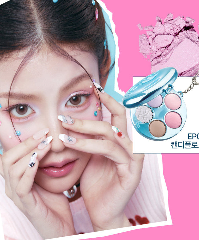 FWEE Pew Pocket Eye Palette with vibrant colors and compact design, featuring model showcasing eye makeup.