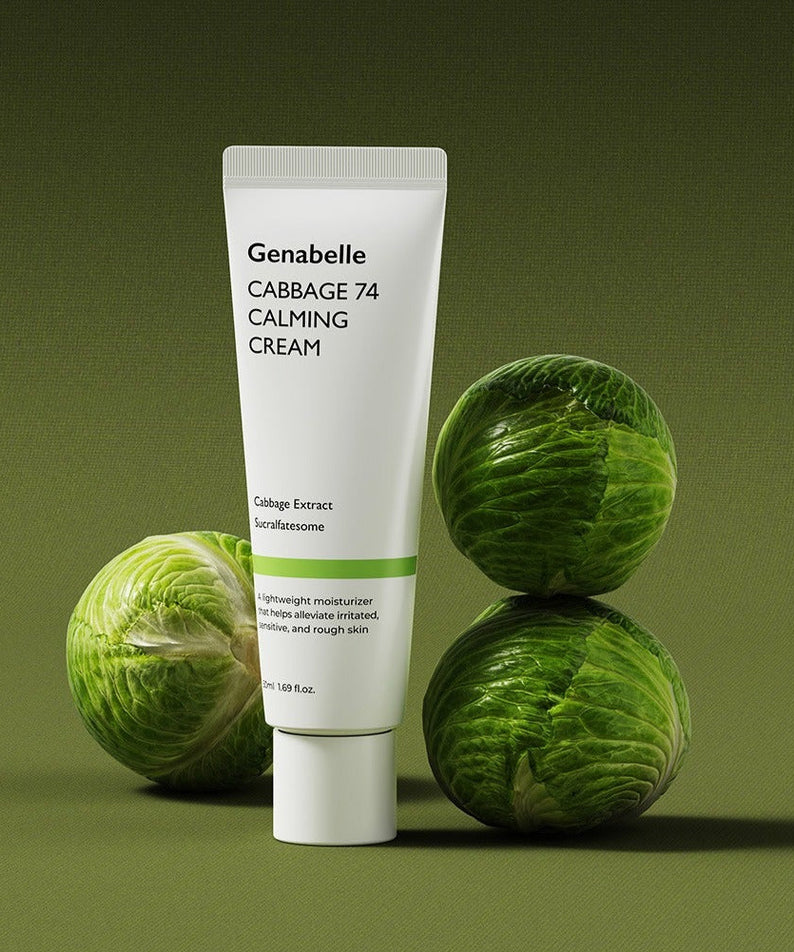 GENABELLE Cabbage 74 Calming Cream 50ml tube with cabbage on green background