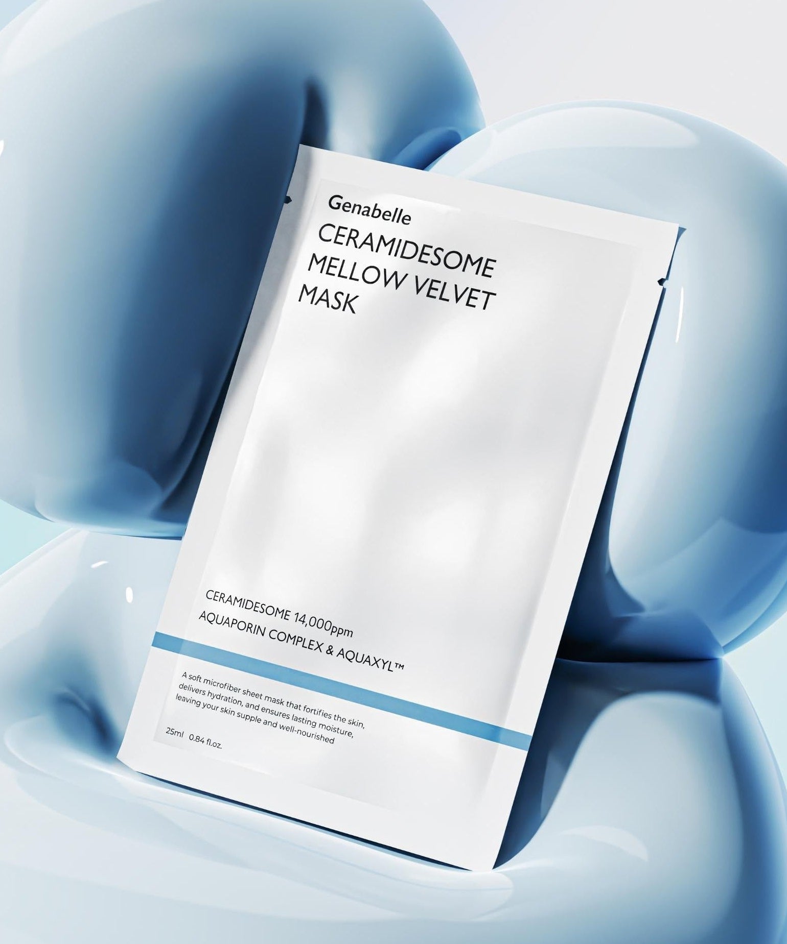 GENABELLE Ceramidsome Mellow Velvet Mask 5ea pack displayed on smooth blue background