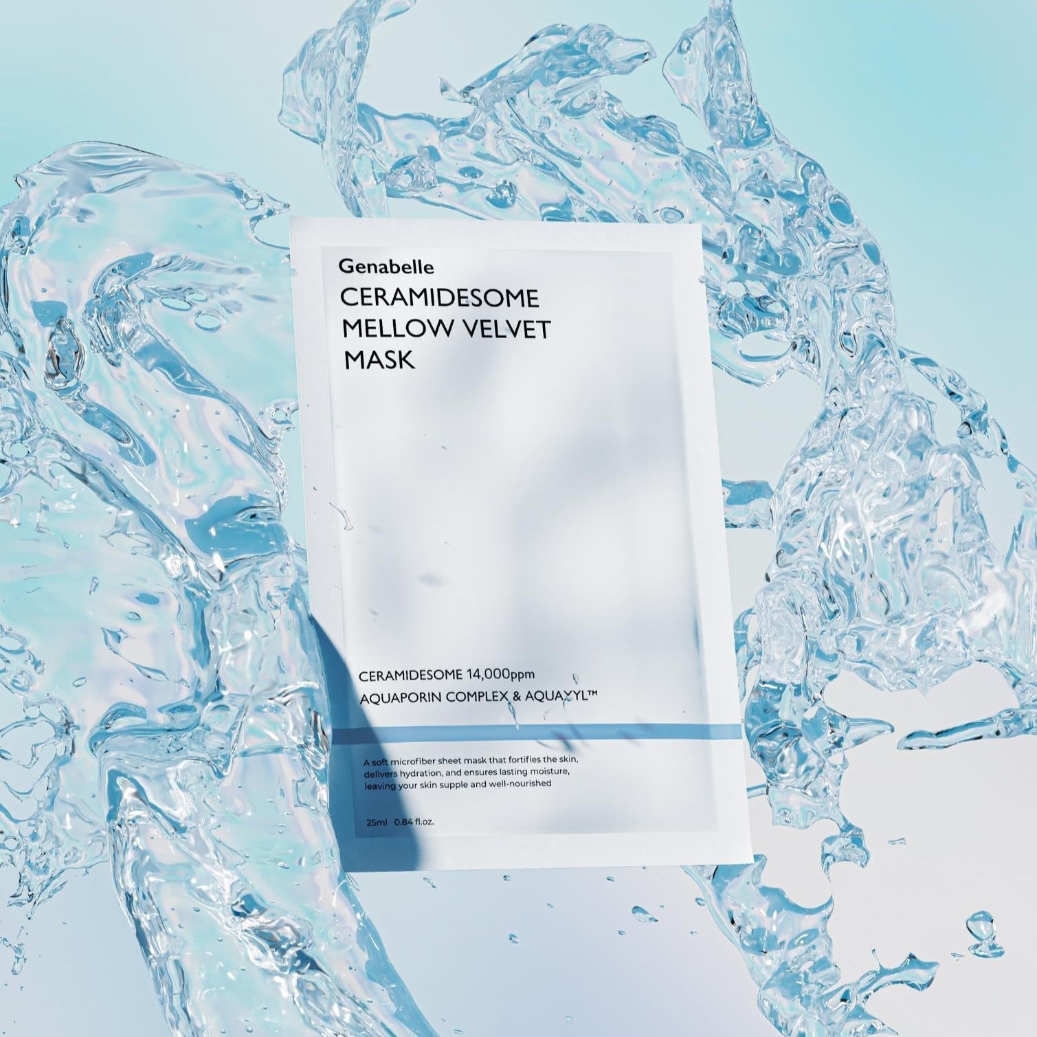 GENABELLE Ceramidsome Mellow Velvet Mask 5ea packaging in water splash background