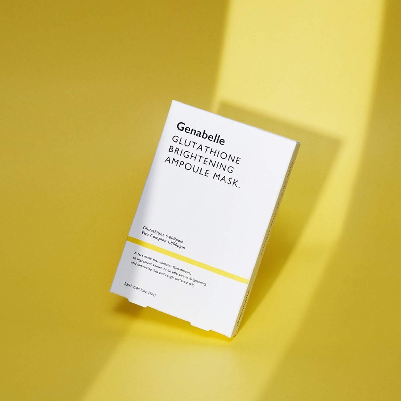 GENABELLE Glutathione Brightening Ampoule Mask 5ea packaging on a yellow background.