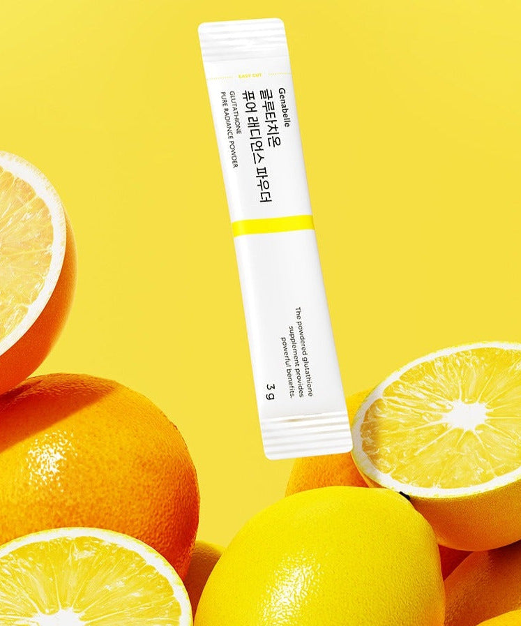 GENABELLE Glutathione Pure Radiance Powder 20ea in vibrant yellow citrus setting