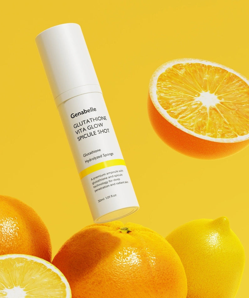 GENABELLE Glutathione Vita Glow Spicule Shot 30ml with fresh citrus fruits for a vibrant skincare solution.