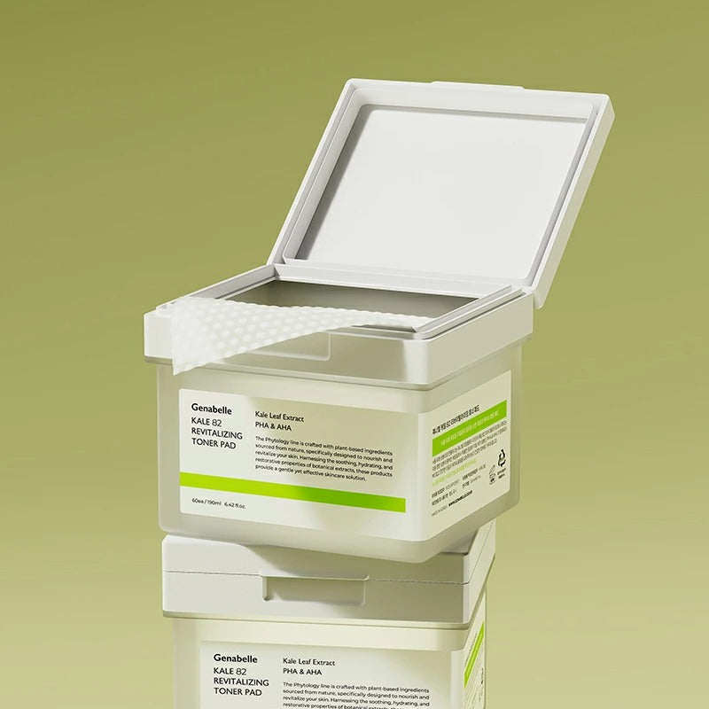 GENABELLE Kale 82 Revitalizing Toner Pad 60ea in open container showing pads inside.