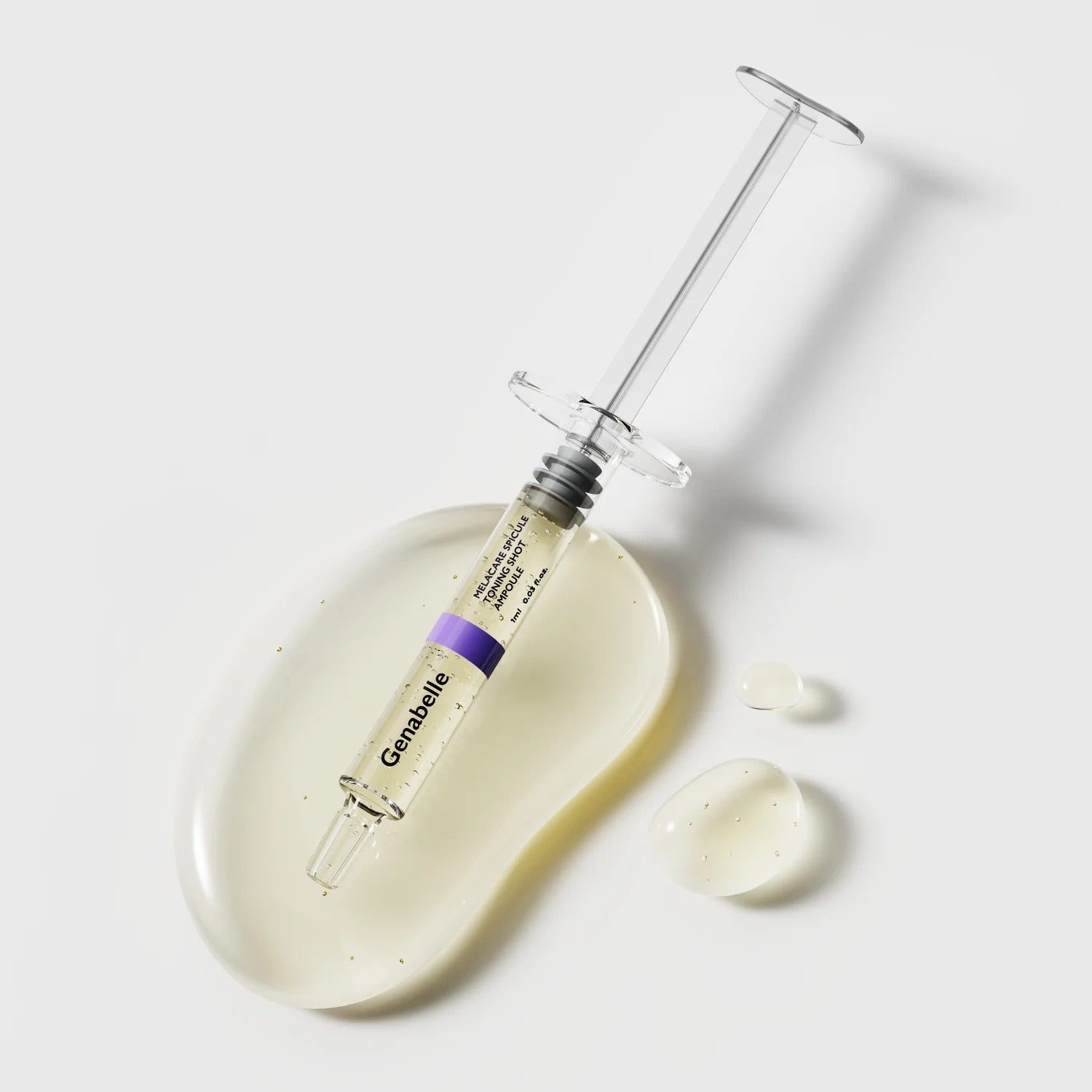 GENABELLE Melacare Spicule Toning Shot Ampoule 3ea on white background with liquid drops