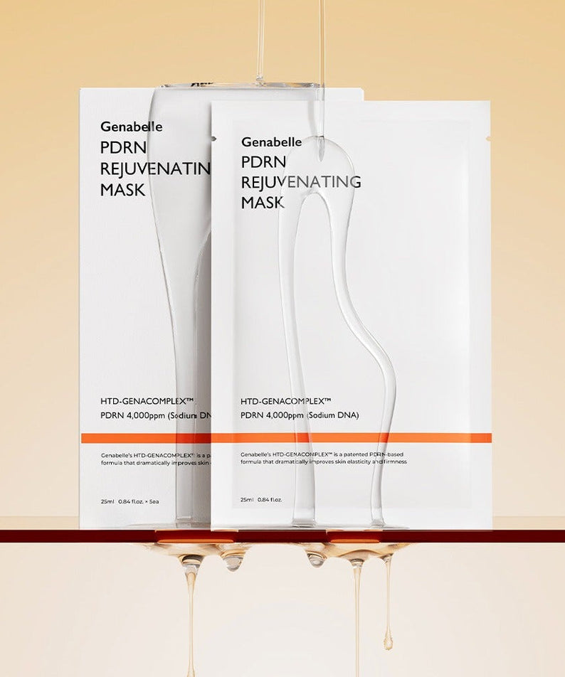 GENABELLE PDRN Rejuvenating Mask 5ea packages on a display with a beige background