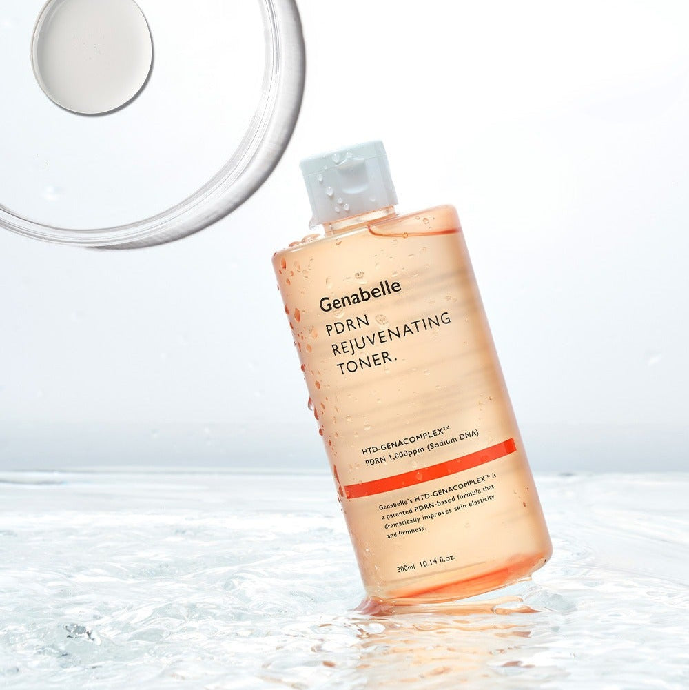 GENABELLE PDRN Rejuvenating Toner 300ml bottle against a watery background