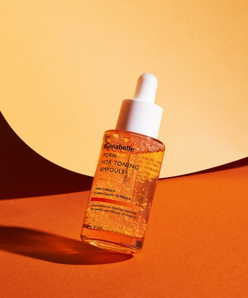 GENABELLE PDRN Vita Toning Ampoule 30ml serum bottle on vibrant background