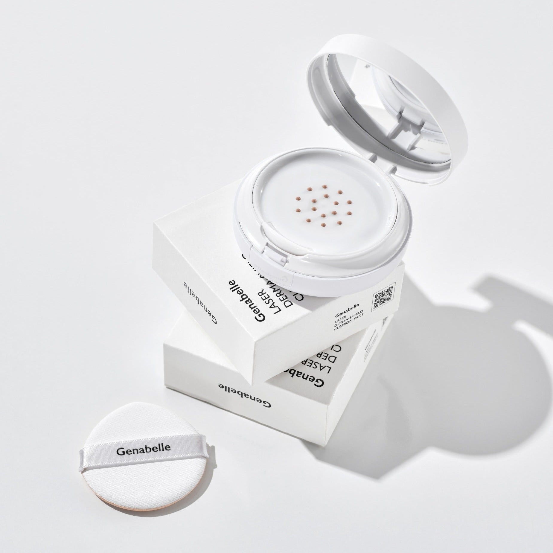 GENABELLE RX Derma Sheild Cushion 15g displayed with open packaging and applicator pad on a white background.