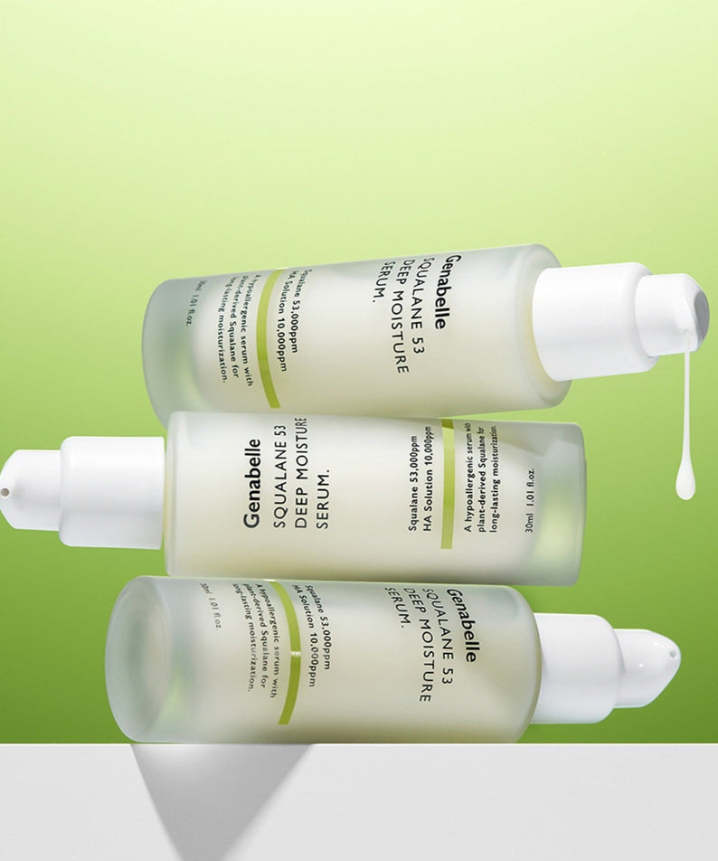 GENABELLE Squalane 53 Deep Moisture Serum 30ml bottles on green background