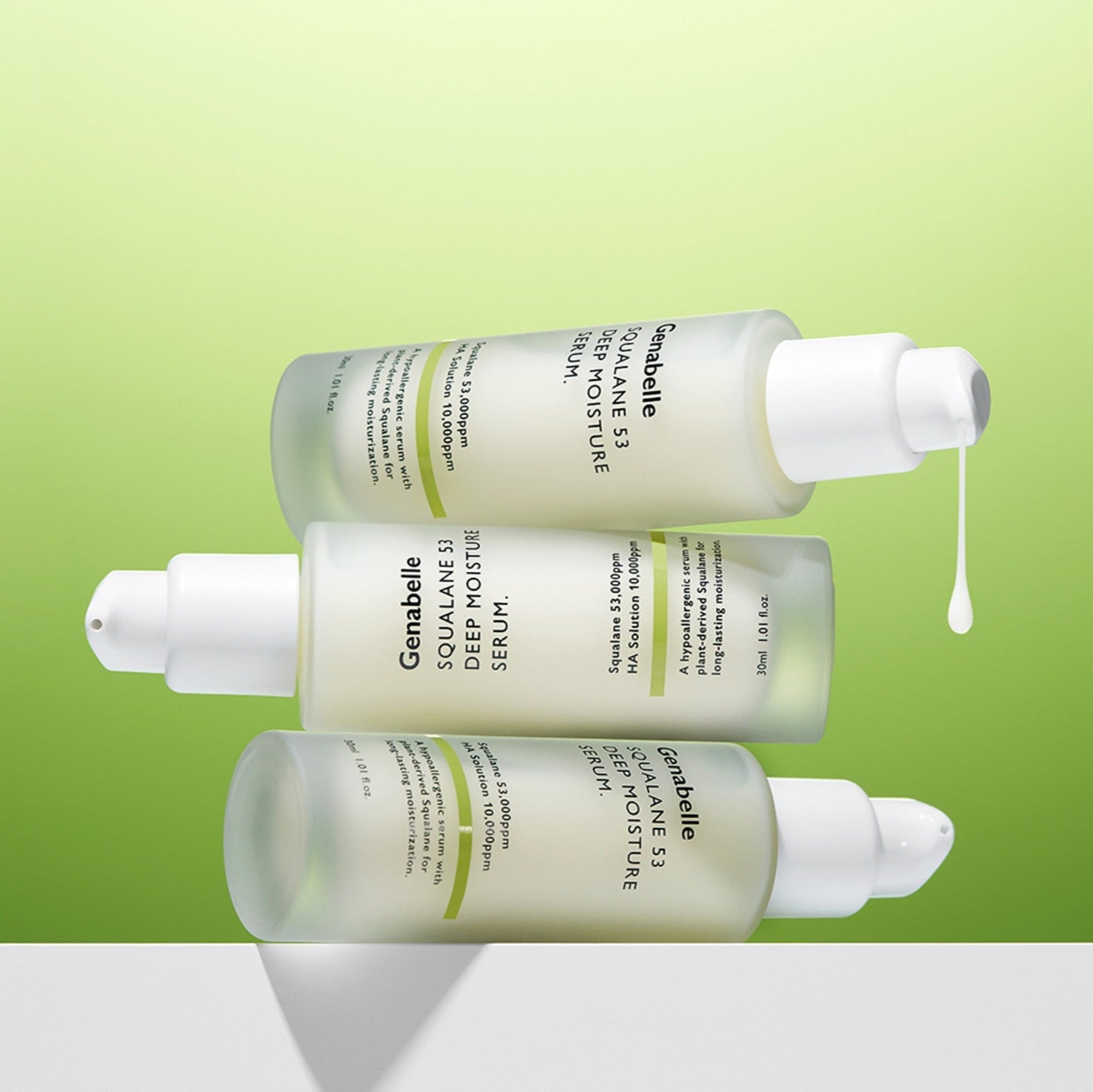 GENABELLE Squalane 53 Deep Moisture Serum 30ml bottles on green background