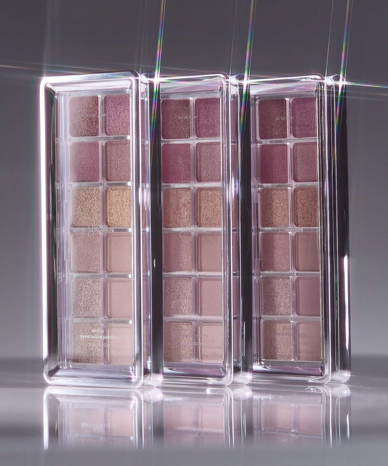 GLOW Anime Eyeshadow Palette featuring multiple shades in a sleek, reflective case, perfect for dynamic and vibrant eye makeup looks.
