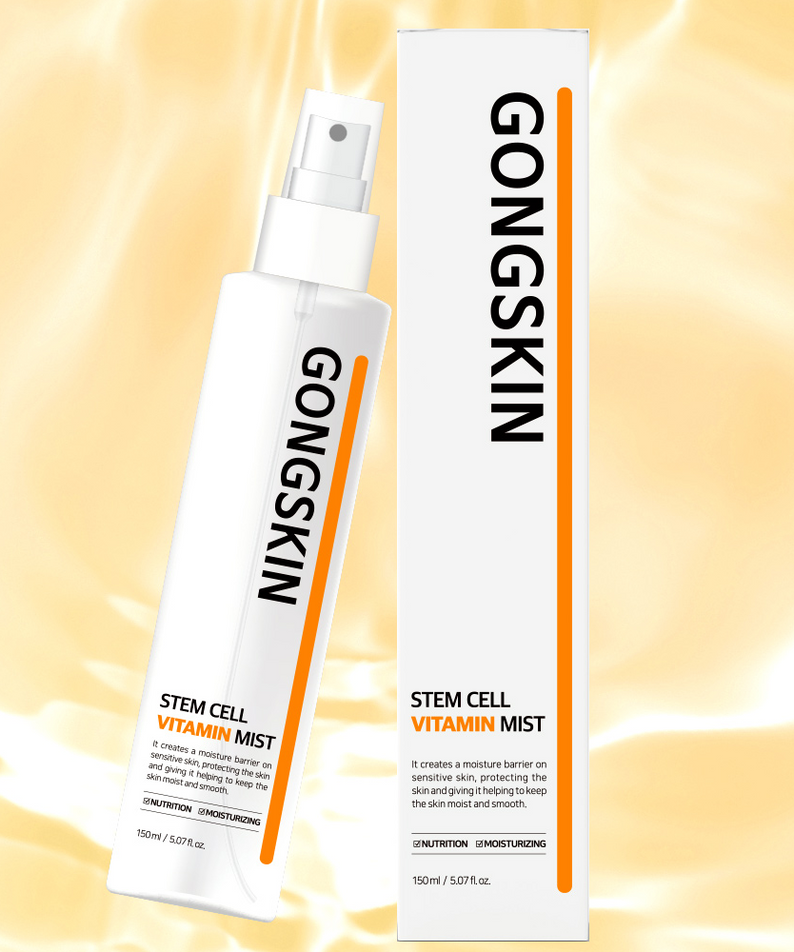 GONGSKIN Stem Cell Vitamin Summer Mist 150ml bottle and packaging with a golden background