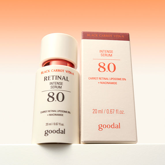 GOODAL Black Carrot Vita A Retinal Intense Trace Serum 8.0 20ml bottle and packaging on display.