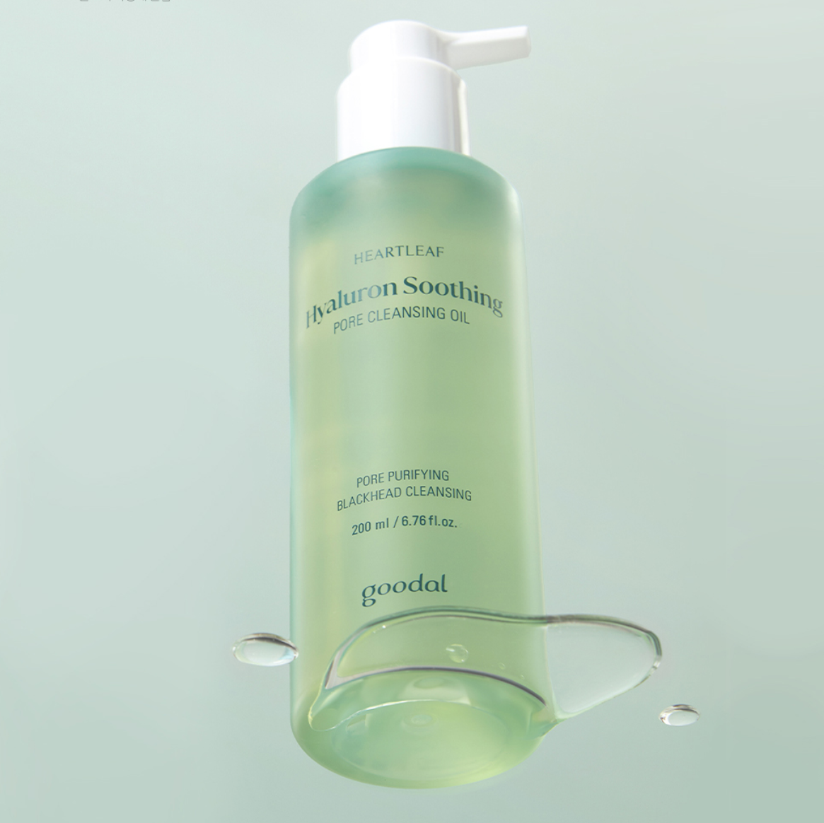 GOODAL Eoseongcho Hyaluronic Soothing Pore Cleansing Oil 200ml bottle with green packaging and white pump dispenser.