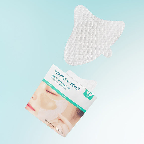 GOODAL Heartleaf PDRN Collagen Melting Patch (4 sheets) packaging and patch displayed on a light blue background.