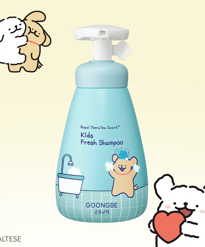 GOONGBE Kids Fresh Shampoo 300ml [Gungjungbicheok x Maltese] bottle with playful design and cartoon characters