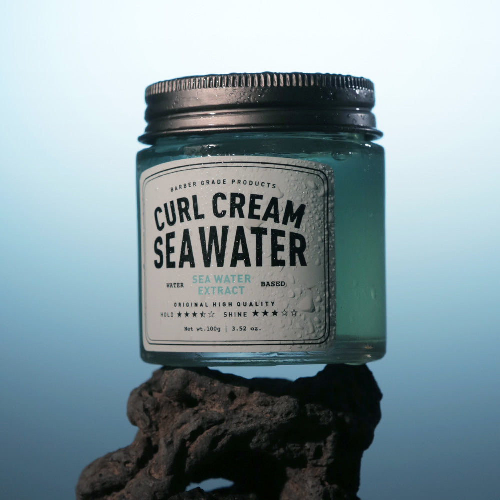 GRAFEN Curl Cream Sea Water 100g jar on rock background — Gentleman Korea premium men’s styling cream