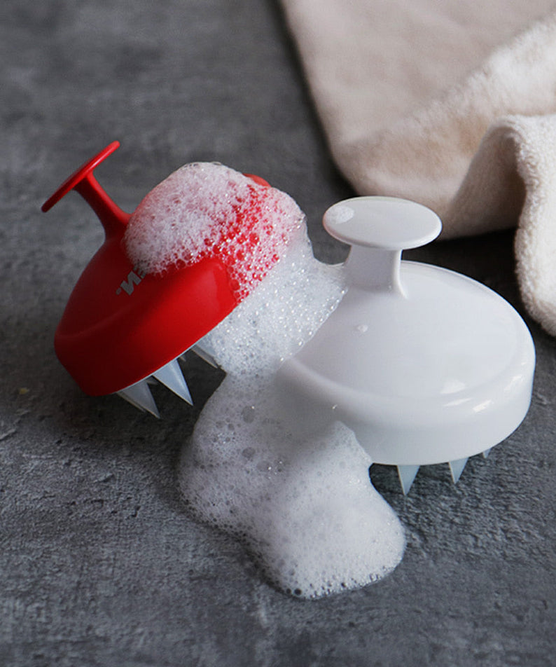 GRAFEN Edge Finger scalp massaging shampoo brush for men by Gentleman Korea, red and white brushes with foam